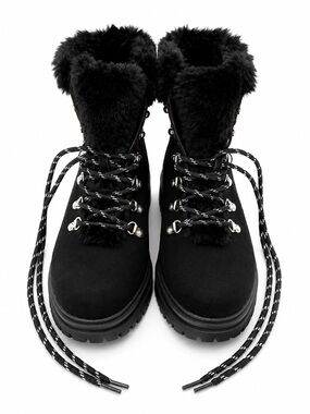 J. Crew Boots - Nordic Black Faux-Fur Lace-Up - Lug Sole Winter Boots-Size 7.5